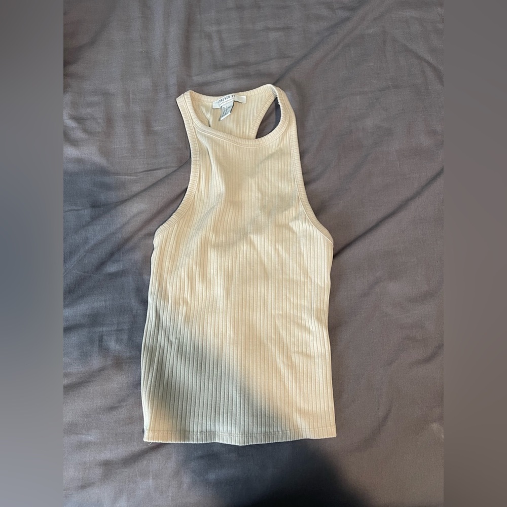 Ribbed off white high neck tank top